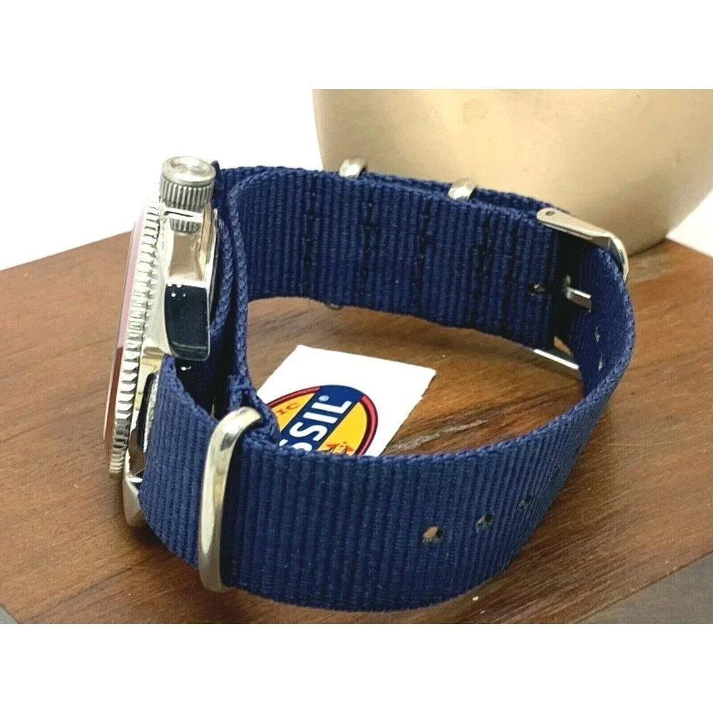 Fossil Men's Watch WB1042 Quartz Black Dial 38mm Blue Nylon Strap